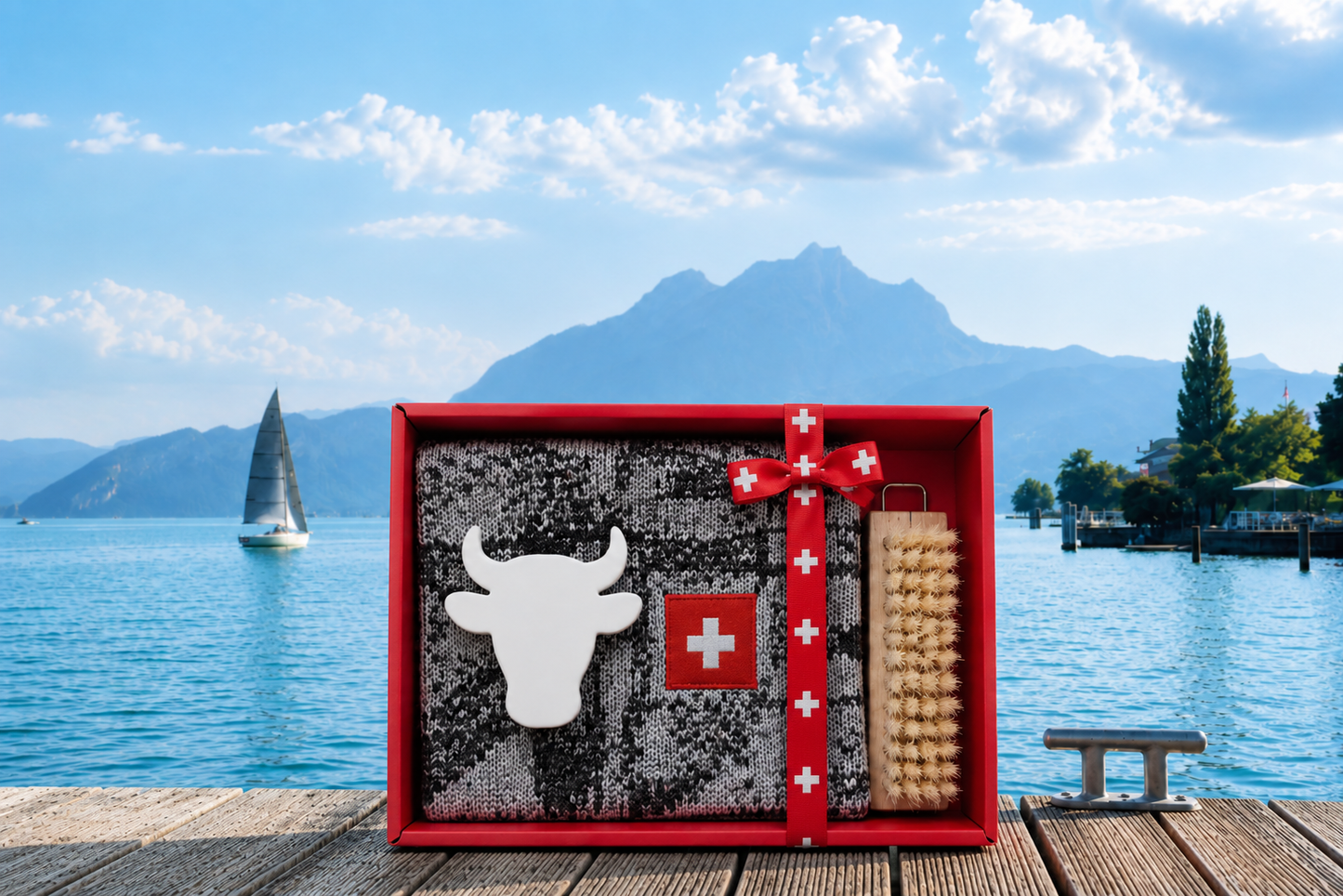 🇨🇭 Geschirrtuch Kuh & Seife Kuh, mit Nagelbürste