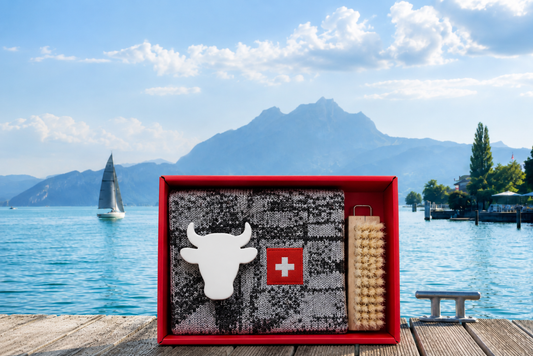 🇨🇭 Geschirrtuch Kuh & Seife Kuh, mit Nagelbürste